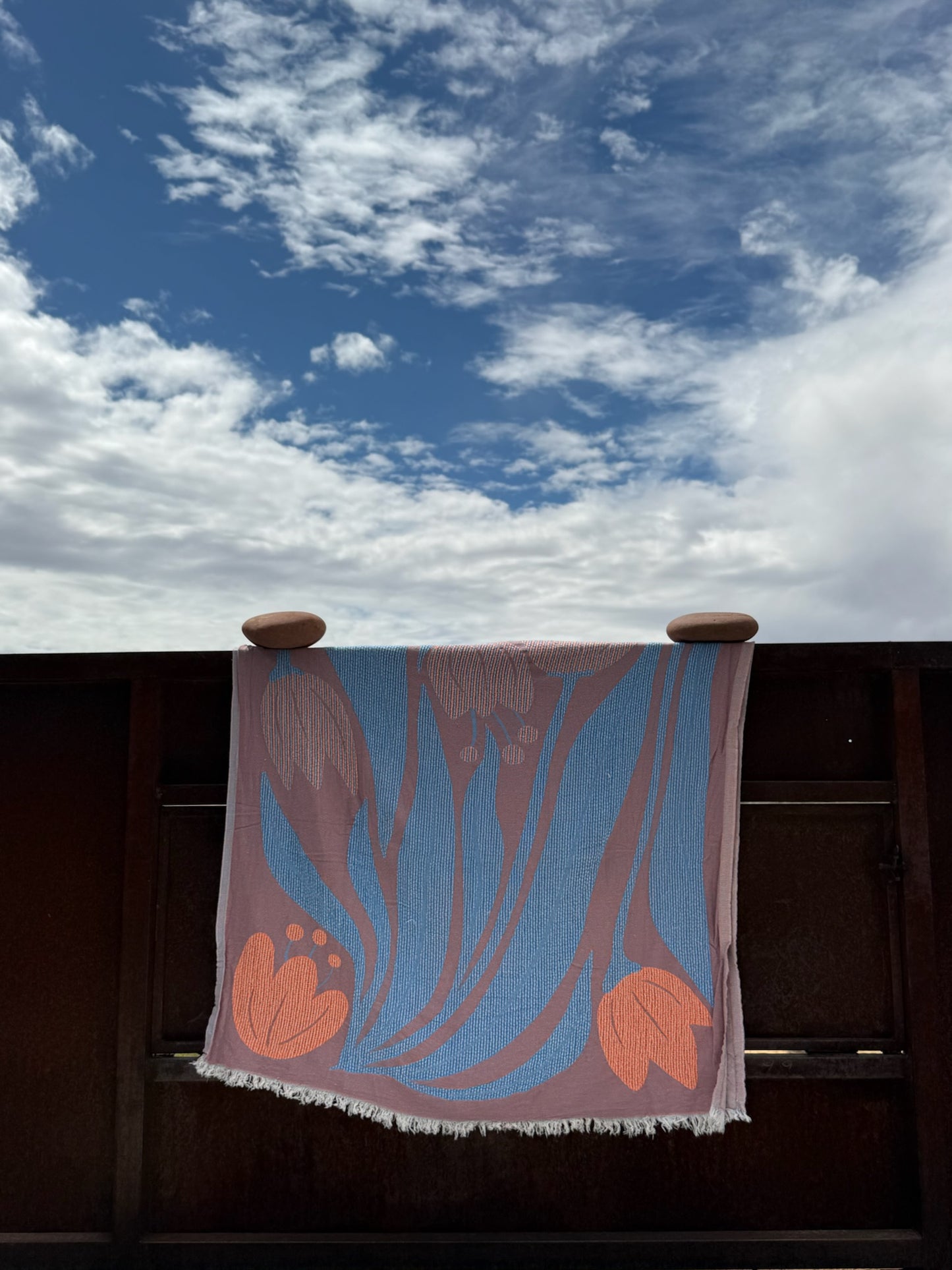 Bliss Turkish cotton beach towel — rose pink and sky blue ikat jacquard, pool & bath towel