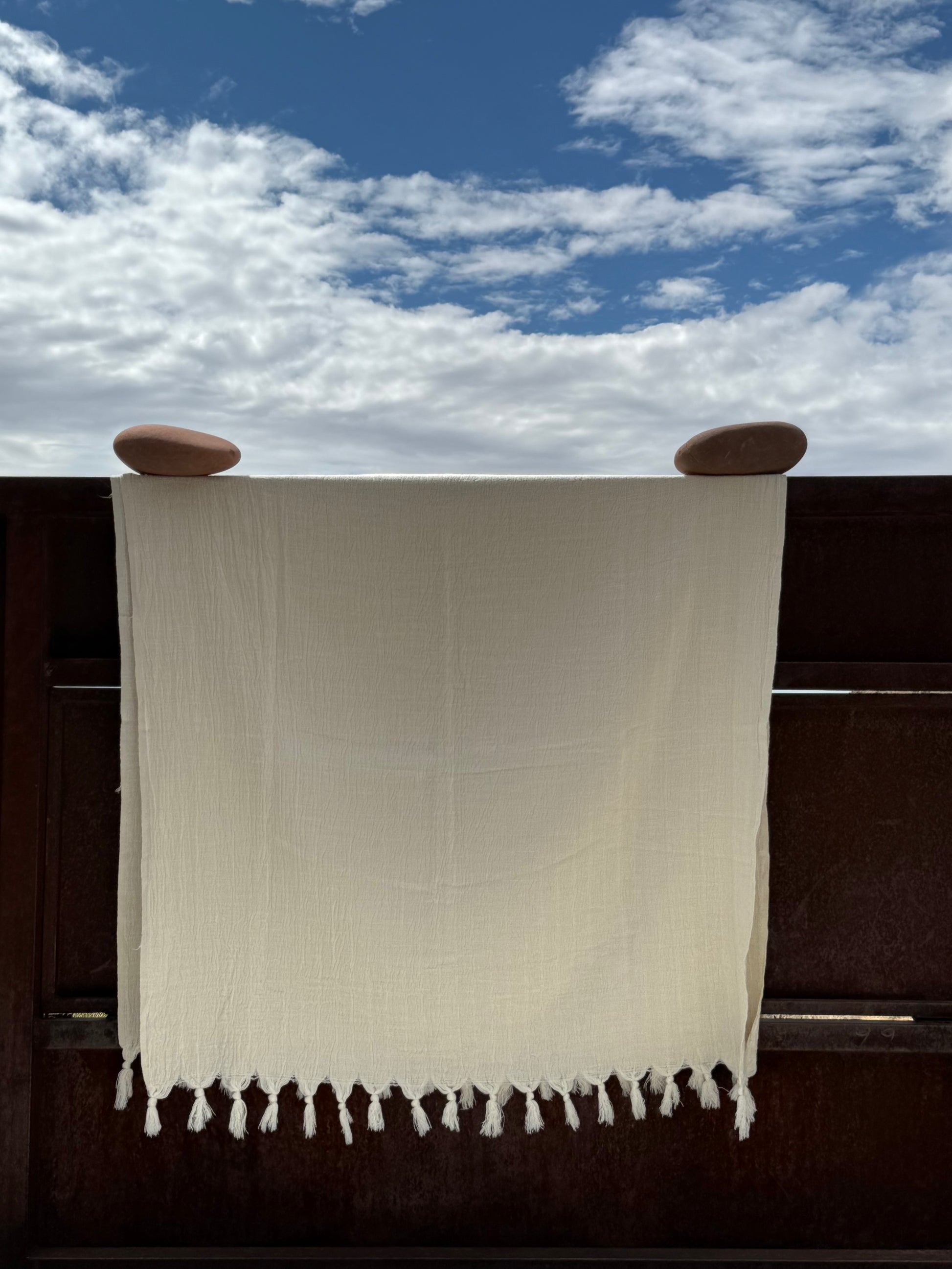 Serenity Turkish cotton bath towel — plain natural cream muslin, soft spa, pool & beach towel