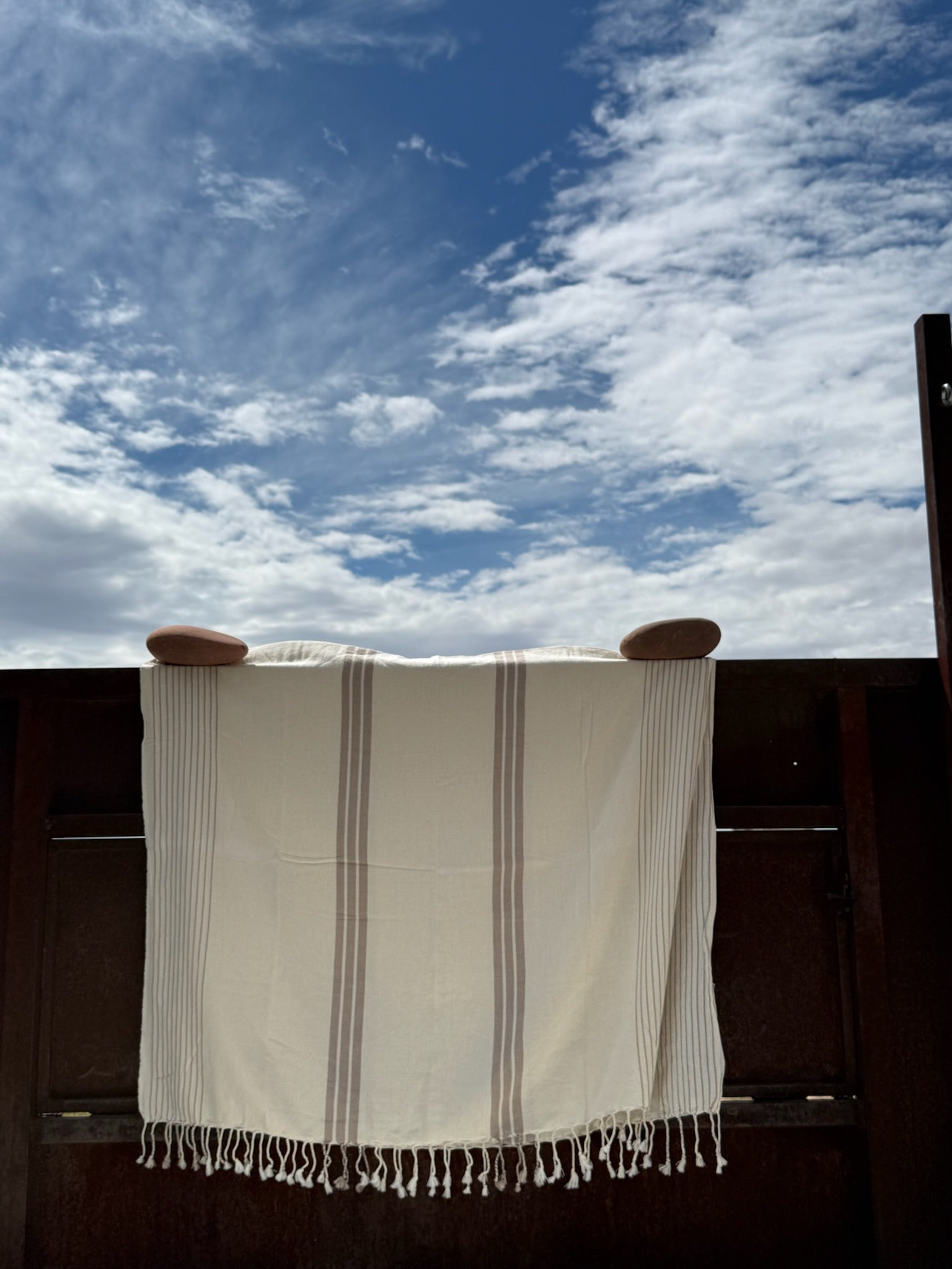 Sand Turkish cotton beach towel — neutral cream tone-on-tone, quick-dry pool & bath towel