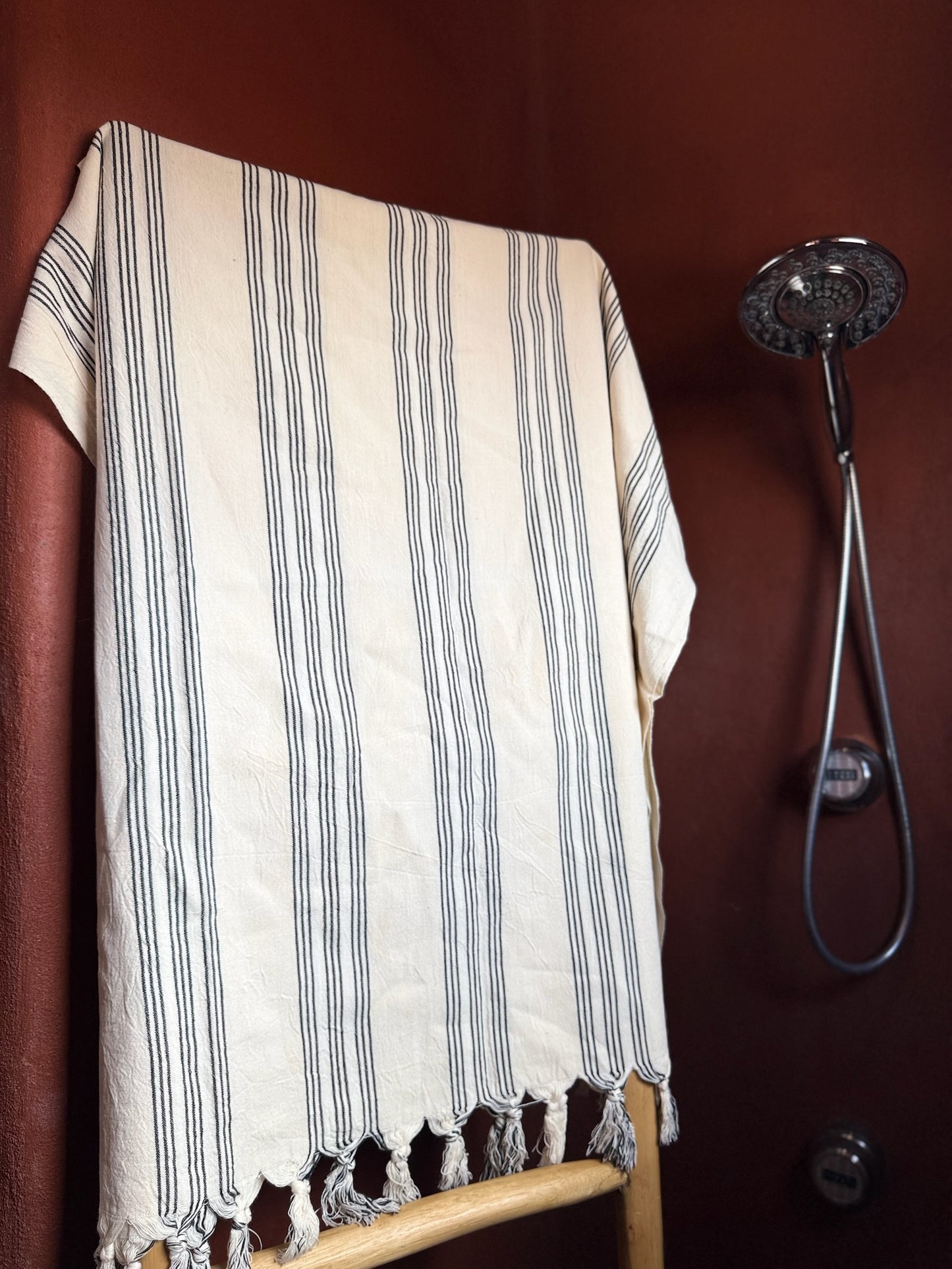 Harmony Turkish cotton beach towel — black stripes on cream, quick-dry pool & bath towel